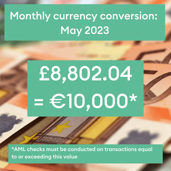 May 2023 Conversion between EUR and GBP